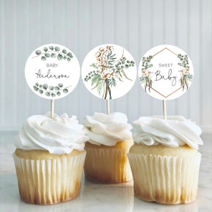 Bohemian Baby Shower Cupcake Toppers, Printable Cupcake Toppers, Editable Baby Shower Toppers, Edit with TEMPLETT, WLP-BOH 2589