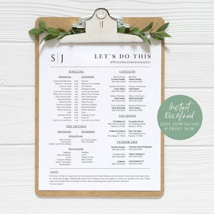 Wedding Day Timeline, Wedding Party Timeline, Wedding Schedule, Printable Wedding Day Itinerary, Wedding Agenda, TEMPLETT, WLP-SLI 3902