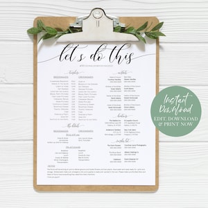 Wedding Day Timeline, Wedding Party Timeline, Wedding Schedule, Printable Wedding Day Itinerary, Wedding Agenda, TEMPLETT, WLP-SOU 3891