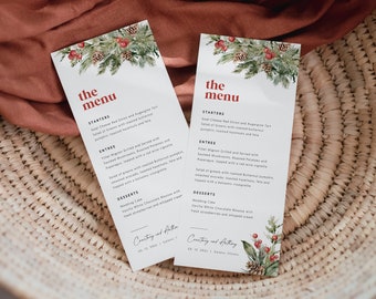 Christmas Menu Card, Holiday Menu Template, Instant Download, Printable Menu, 2 Sizes, Templett Menu Card, WLP-JOL 7260