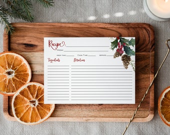 Christmas Recipe Card, Holiday Recipe Card, Minimalist christmas, 4x6", Edit with TEMPLETT, WLP-RCW 6690