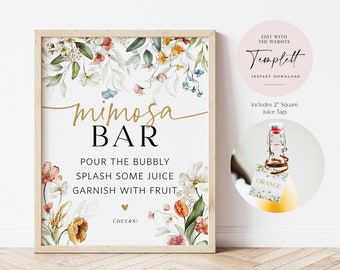Mimosa Bar Sign Printable, Floral Mimosa Bar Template, Bridal Shower Mimosa Bar Sign, Instant Download, TEMPLETT, Mimosa Sign, WLP-DUT 5791