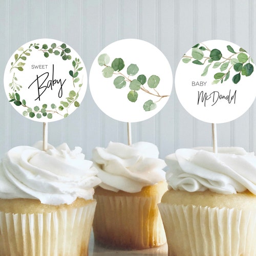 Greenery Baby Shower Cupcake Toppers Printable Cupcake | Etsy