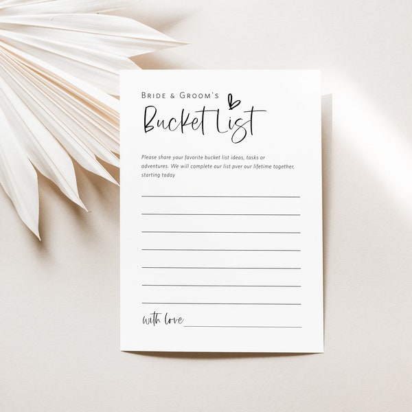 Minimalist Wedding Bucket List Game, Bucket List for Bride and Groom Card, Editable Text, Edit with TEMPLETT, WLP-SIL 5417