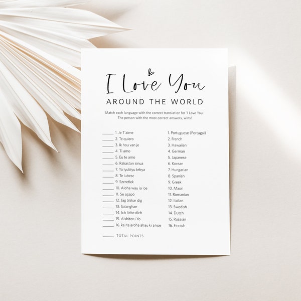 I Love You Around the World Game, Love Translation Game, Minimalist Bridal Shower Game, Edit with TEMPLETT, WLP-SIL 5431