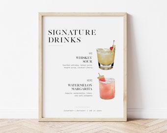 Signature Drinks Sign Template, Editable Signature Drinks, Signature Cocktails Sign, Wedding Bar Menu Sign, TEMPLETT, WLP-SLI 5127