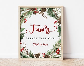 Favors Sign, Christmas Favor Sign Template, Holiday Favors Sign, Edit with TEMPLETT, Wedding Sign, 8x10, Favours Sign, WLP-RCW 6824