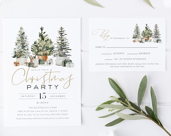 Christmas Invitation & RSVP Card , Christmas Trees Party Invitation, Holiday Trees Invitation, Party RSVP , Edit with Templett, wlp-gtr 4680