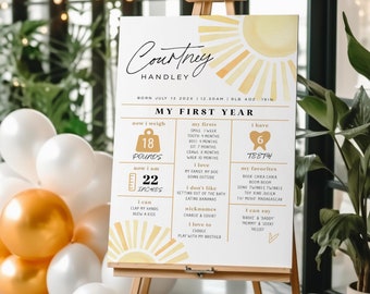 Sun Baby Milestone Board, Sunshine First Birthday Poster, 1st Birthday Milestone Poster, Summer Milestone Sign, Edit TEMPLETT, WLP-SUN 8221