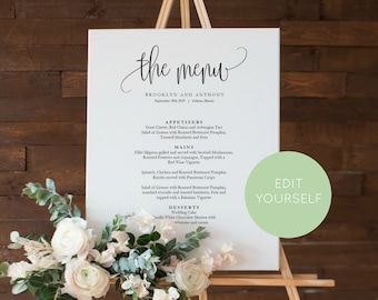 Letrero para menú de boda, póster imprimible, tablero para menú de boda, letrero para menú, descarga instantánea, edición con TEMPLETT, WLP-ELE 873