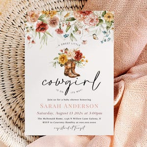 Little Cowgirl Baby Shower Invitation, Wild West Baby Shower, Cowgirl Baby Shower, Western Invitation Template, TEMPLETT, WLP-DUC 8426