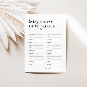 Baby Animal Game, Minimalist Baby Animal Name Game, With Answer Key, Name the Baby Animal, Edit with TEMPLETT, WLP-SIL 5410