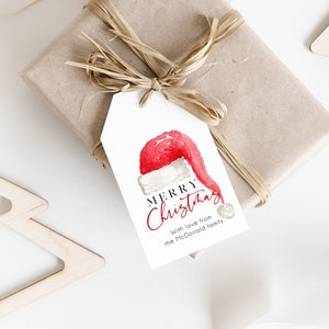 Christmas Gift Tag, Santa Hat Gift Tag, Holiday Gift Tag, Elf Christmas Tag, TEMPLETT, Personalized Christmas Tag, WLP- CHT 3775