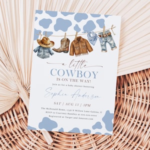 Little Cowboy Baby Shower Invitation, Wild West Baby Shower Invite, Cowboy Baby Shower, Western Invitation Template, TEMPLETT, WLP-BLC 8423