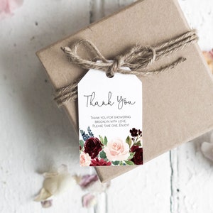 Navy Thank You Tag, Printable Favor Tag Template, Burgundy Navy Favour Tag, Instant Download, Edit with TEMPLETT, WLP-BUR 1448