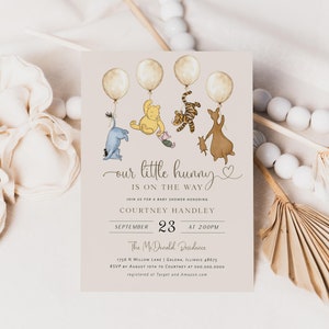 Our Little Hunny Invitation, Winnie the Pooh Baby Shower Invitation, Editable Invitation, Classic Winnie the Pooh, TEMPLETT, WLP-POB 8291
