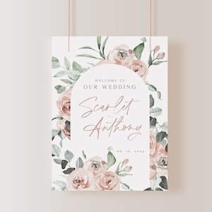 Floral Wedding Welcome Sign, Dusty Pink Welcome Poster, Printable Floral Wedding Welcome, Spring Welcome sign, TEMPLETT, WLP-ROS 4844