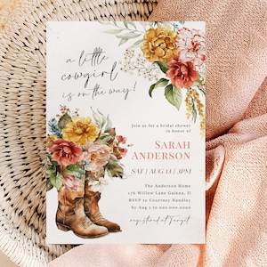 Little Cowgirl Baby Shower Invitation, Wild West Baby Shower, Cowgirl Baby Shower, Western Invitation Template, TEMPLETT, WLP-DUC 8425