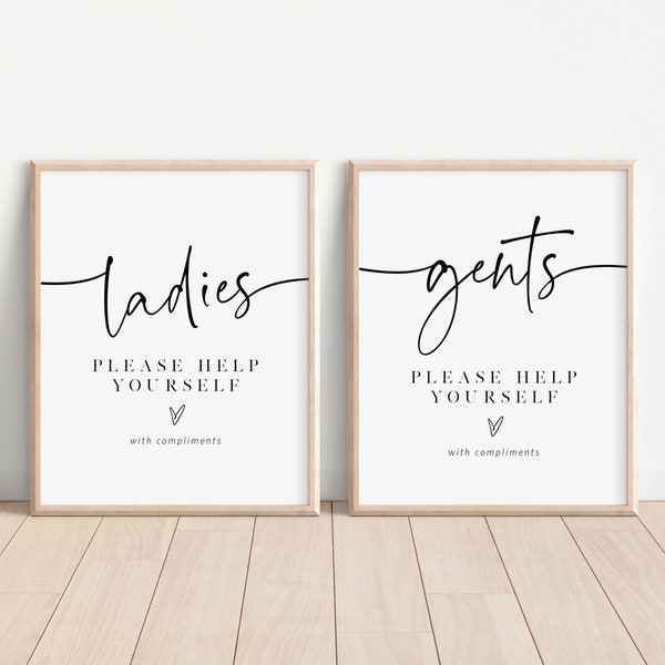 Wedding Bathroom Signs, Printable Ladies Bathroom Sign, Minimalist, Printable Gentlemen Bathroom Sign, Edit with TEMPLETT, WLP-PAL 5619