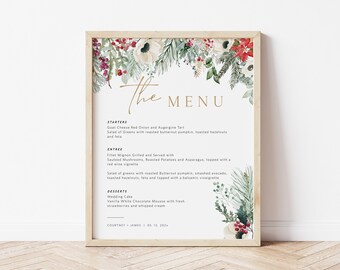 Christmas Menu, Christmas Wreath Menu, Printable Christmas Menu , 8x10, Instant Download, Holiday Menu Card, TEMPLETT, WLP-HCH 6880