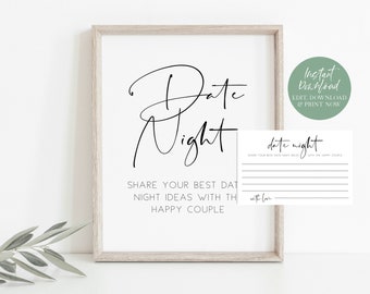 Date Night Ideas Sign, Wedding Date Night Advice, Date Night Ideas Cards, Wedding Sign, Bridal Shower Game, TEMPLETT, WLP-DRA 1088
