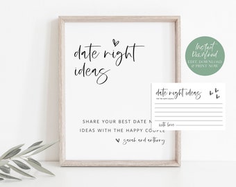 Minimalist Date Night Ideas Sign, Wedding Date Night Advice, Date Night Card, Wedding Sign, Bridal Shower Game, TEMPLETT, WLP-SIL 3604