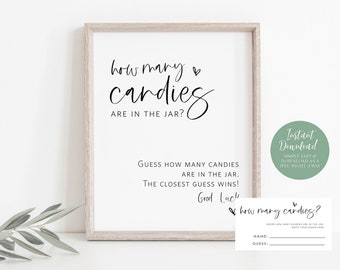 Candy Guessing Game, Guess How Many Candies, Baby Shower Game, Script Baby Shower Sign + Cards Set, Edit with TEMPLETT, WLP-SIL 4138