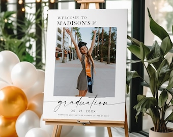 Graduation Welcome Sign, Photo Graduation Poster, Minimalist, College, High School, Graduation Party, Edit with TEMPLETT, WLP-LIN 7354