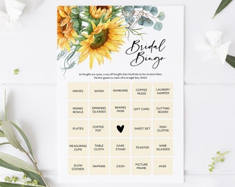 Sunflower Bridal Bingo,  Bridal Shower Game, Printable Bingo Cards, Editable Bingo Card, Edit with TEMPLETT, WLP-SUU 3258