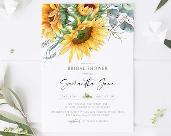 Sunflower Bridal Shower Invitation, Floral Bridal Invitation Template, Printable Bridal Shower Invitation, Edit with TEMPLETT, WLP-SUU 3126