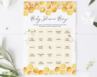 Bee Baby Bingo, Baby Shower Game, Honeybee Printable Bingo Cards, Editable Bingo Card, Edit with TEMPLETT, WLP-BEE 3283