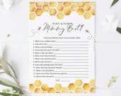 Bee Who knows Mommy Best Game,  Bee Baby Shower Game, Printable How well do you know Mommy?,  TEMPLETT, WLP-BEE 3291