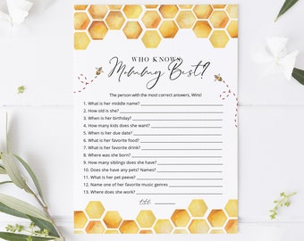 Bee Who knows Mommy Best Game,  Bee Baby Shower Game, Printable How well do you know Mommy?,  TEMPLETT, WLP-BEE 3291