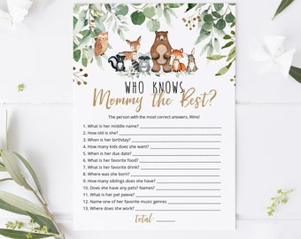 Woodland Who knows Mommy Best Game,  Woodland Baby Shower Game, Printable How well do you know Mommy?,  TEMPLETT, WLP-RWW 4164
