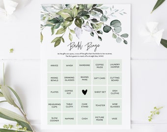 Greenery Bridal Bingo, Greenery Bridal Shower Game, Printable Bingo Cards, Editable Bingo Card, Edit with TEMPLETT, WLP-HER 3381