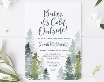 Pine Trees Baby Shower Invitation, Baby Shower Invitation, Winter