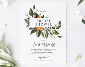 Bridal Shower Invitation template, Citrus Bridal Shower Invitation, Orange Bridal Shower Invite, Edit with TEMPLETT, WLP-CIT 2199