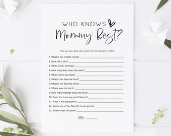 Who Know's Mommy Best Game, Minimalist Baby Shower Game, Editable Game Card, Mommy Questionaire Game, TEMPLETT, WLP-SIL 4132