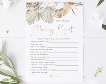 Boho Who knows Mommy Best Game,  Boho Baby Shower Game, Printable How well do you know Mommy?,  TEMPLETT, WLP-JUN 3321