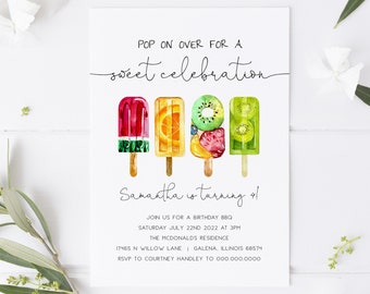 Popsicle Birthday Invitation, Printable Popsicle Birthday Invite, Summer Baby Shower, Birthday Invitation, Editable, TEMPLETT, WLP-POP 4052