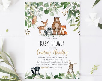 Woodland Baby Shower Invitation, Printable Baby Shower Invitation Template, TEMPLETT, Woodland Animals Baby Shower, WLP-RWW 3992