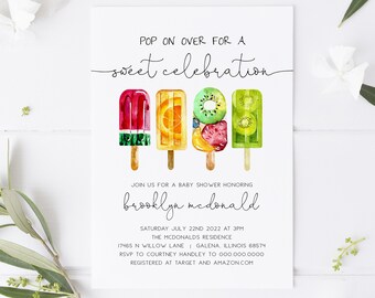 Popsicle Baby Shower Invitation, Summer Baby Shower Invitation, Icecream Baby Shower, Editable Invite, TEMPLETT, WLP-POP 4051
