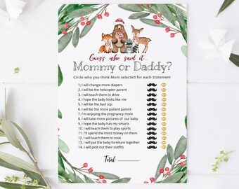 Christmas Printable Baby Shower Mommy or Daddy Game, Printable Shower Games, Editable Game Card, Instant download, TEMPLETT, WLP-WCH 3761