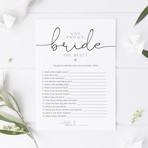 Minimalist Who knows the Bride the Most Game, Script Bridal Shower Game, Printable How well do you know the Bride?,  TEMPLETT, WLP-ODA 4108