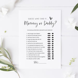 Printable Baby Shower Mommy or Daddy Game, Minimalist Baby Shower Games, Editable Game Card, Instant download, TEMPLETT, WLP-SIL 4131