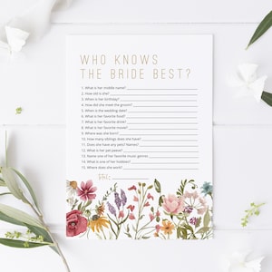 Wildflower Who knows the Bride the Most Game, Floral Bridal Shower Game, Printable How well do you know the Bride?,  TEMPLETT, WLP-WIL 4782