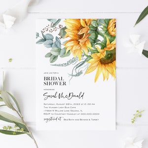 Sunflower Bridal Shower Invitation, Floral Bridal Invitation Template, Printable Bridal Shower Invitation, Edit with TEMPLETT, WLP-SUU 3127