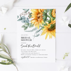 Sunflower Bridal Shower Invitation, Floral Bridal Invitation Template, Printable Bridal Shower Invitation, Edit with TEMPLETT, WLP-SUU 3127