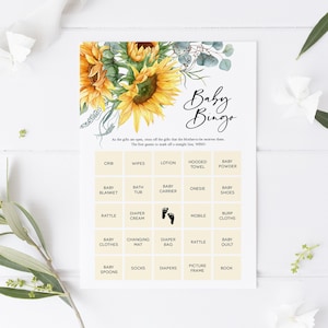 Sunflower Baby Bingo, Baby Shower Game, Fall Printable Bingo Cards, Editable Bingo Card, Edit with TEMPLETT, WLP-SUU 3269