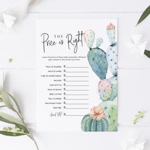 Cactus Price is Right Game, Pink Cactus Baby Shower Game, Printable The Price is Right, Baby Shower Game, TEMPLETT, WLP-PCA 4050